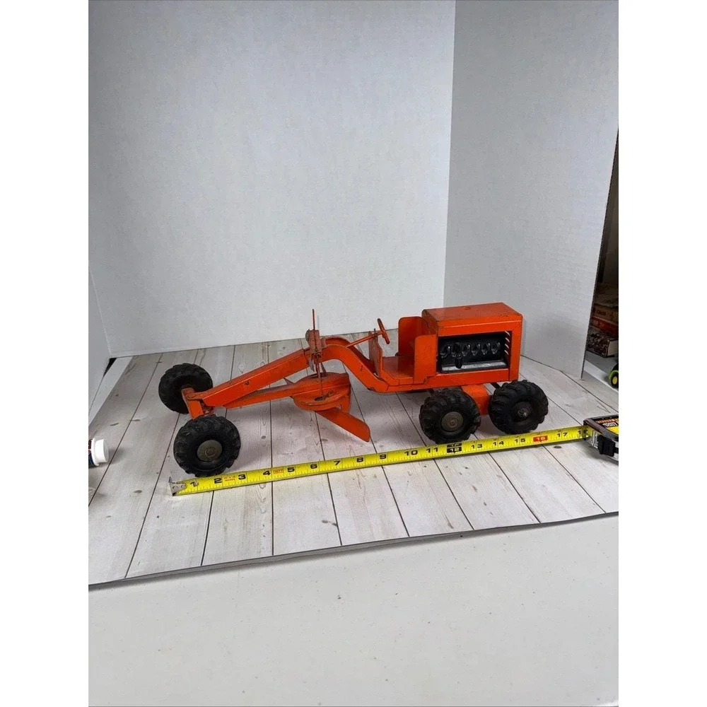 Vintage 1950s Ny-Lint Toys Pressed Steel Road Grader Orange 19 inch Construction